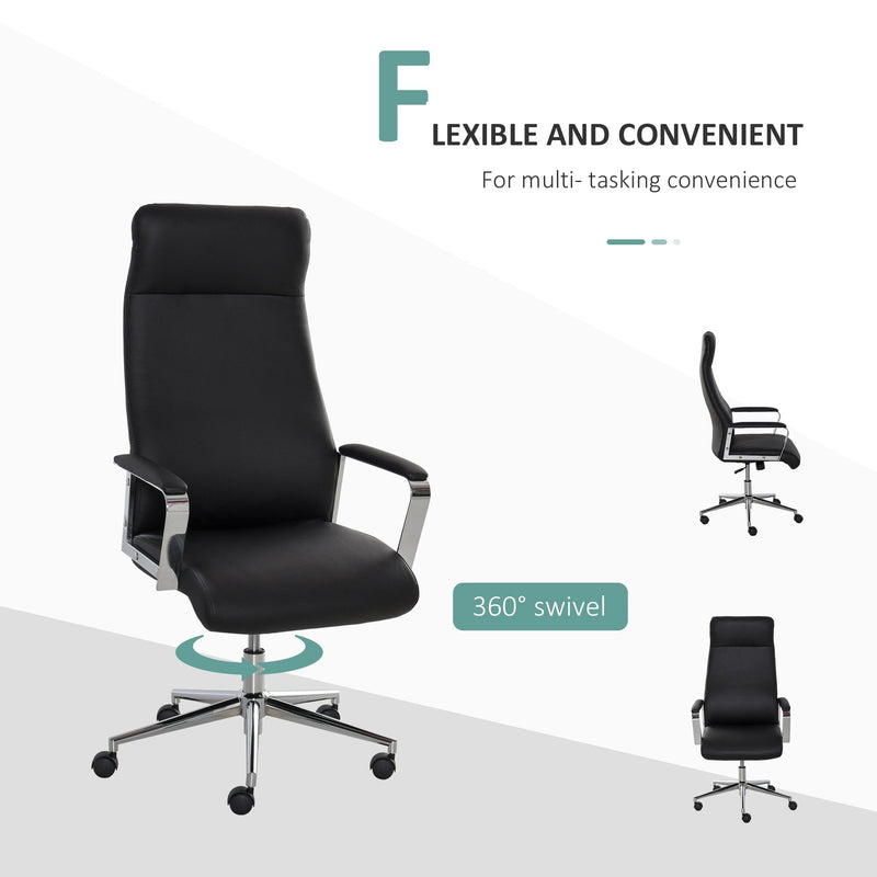 Vinsetto Office Chair Faux Leather High-Back Rocker Swivel Computer Desk Chair with Wheels, Steel Base, Black w/