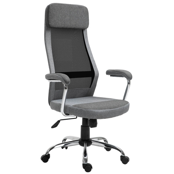 Vinsetto Office Chair Linen-Feel Mesh Fabric High Back Swivel Computer Task Desk Chair For Home With Arm, Wheels - Grey