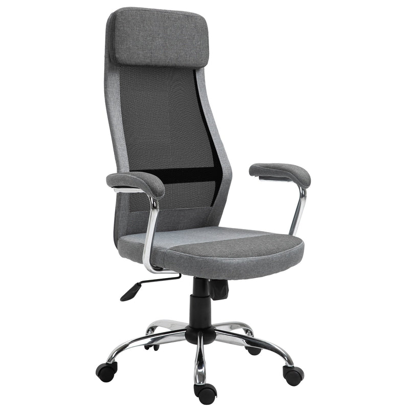 Vinsetto Office Chair Linen-Feel Mesh Fabric High Back Swivel Computer Task Desk Chair for Home with Arm, Wheels - Grey