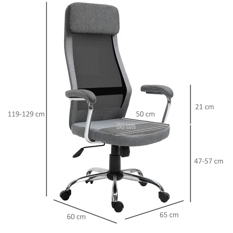 Vinsetto Office Chair Linen-Feel Mesh Fabric High Back Swivel Computer Task Desk Chair for Home with Arm, Wheels - Grey