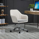 Vinsetto Leisure Office Chair Linen Fabric Swivel Scallop Shape Computer Desk Chair Home Study Bedroom with Wheels, Beige w/ Wheel
