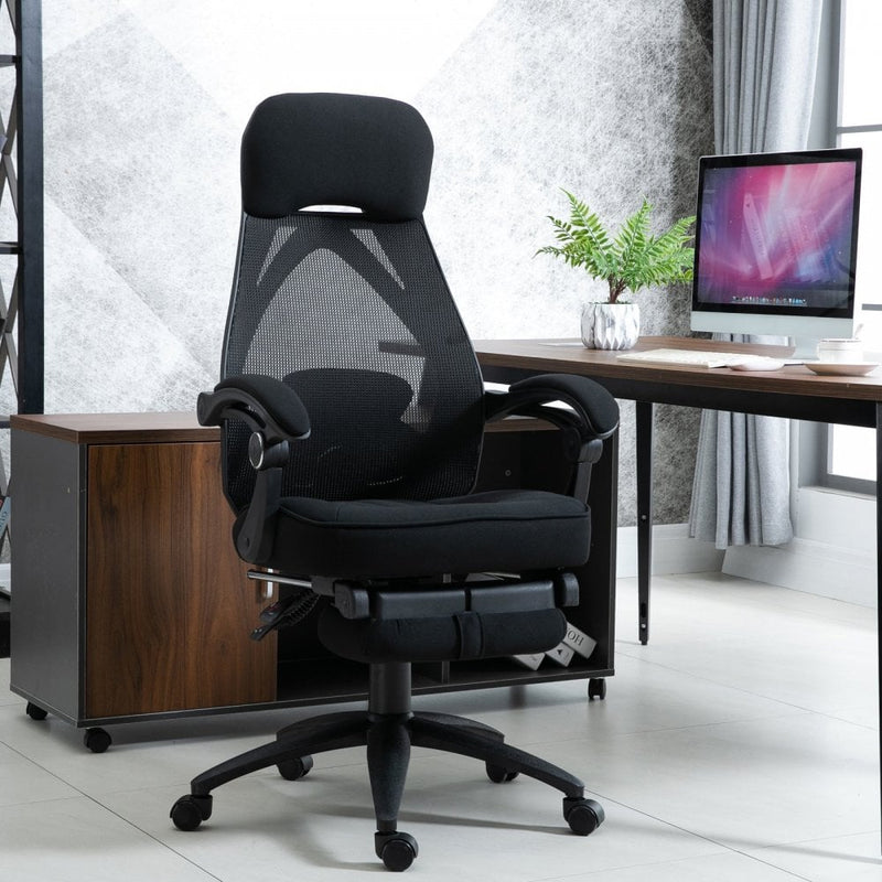 Vinsetto Swivel Mesh Back Office Chair with Retractable Footrest High Back Adjustable Height - Black