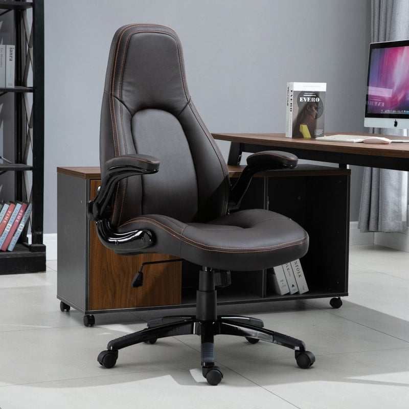 Vinsetto PU Leather Home Office Chair Ergonomic w/Contrast Stitching Brown