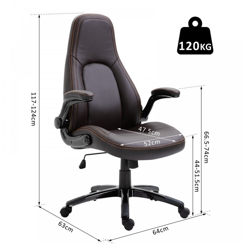 Vinsetto PU Leather Home Office Chair Ergonomic w/Contrast Stitching Brown