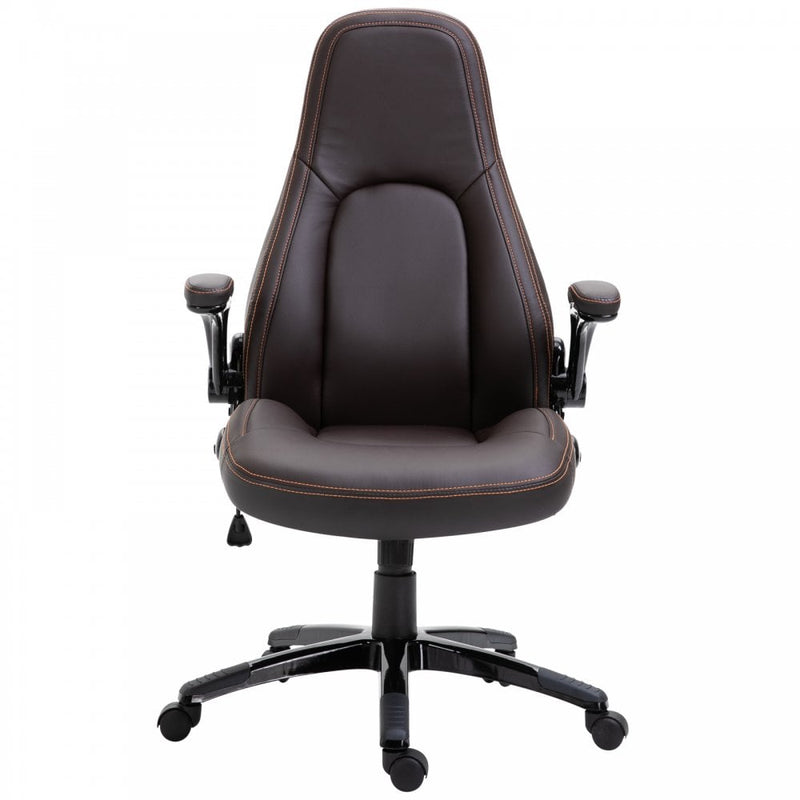 Vinsetto PU Leather Home Office Chair Ergonomic w/Contrast Stitching Brown