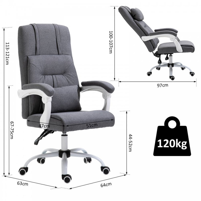 Vinsetto PU Leather Ergonomic Reclining Executive Home Office Chair w/ Pillow Grey