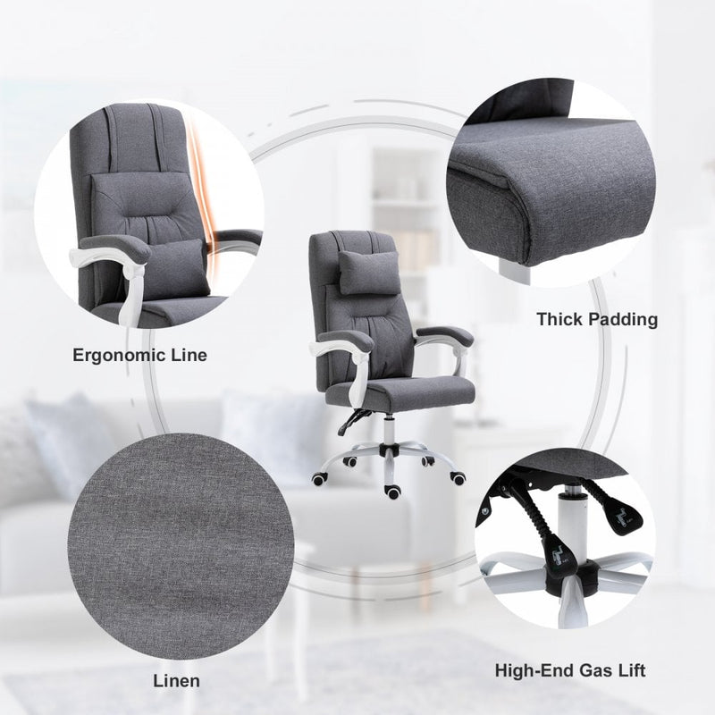 Vinsetto PU Leather Ergonomic Reclining Executive Home Office Chair w/ Pillow Grey