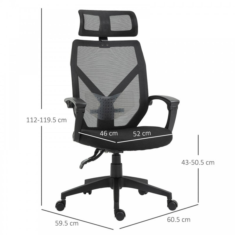Vinsetto Swivel Chair Ergonomic Home Office Chair Reclining Mesh Back Chair High Back Desk Chair Cheap w/Lumbar Support Height Adjustable Free Moving Suitable For Working Relaxing Black