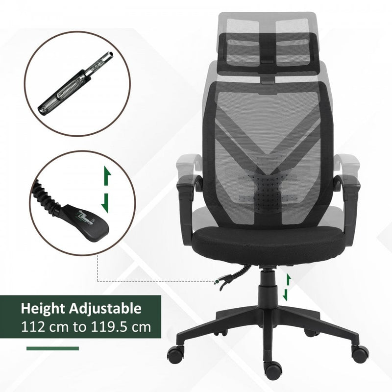 Vinsetto Swivel Chair Ergonomic Home Office Chair Reclining Mesh Back Chair High Back Desk Chair Cheap w/Lumbar Support Height Adjustable Free Moving Suitable For Working Relaxing Black