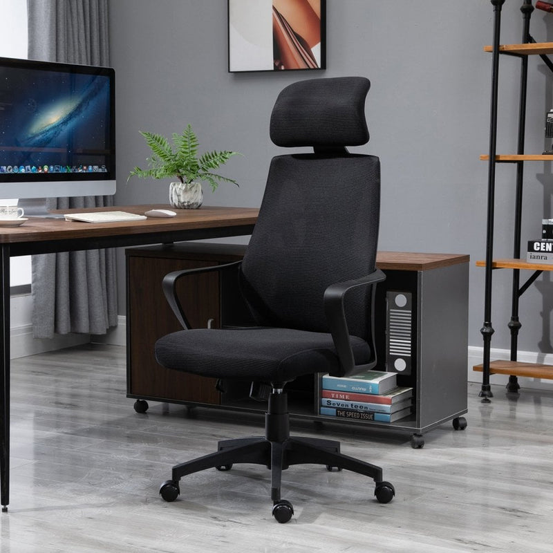 Vinsetto Mesh Ergonomic Home Office Chair w/ Headrest Black