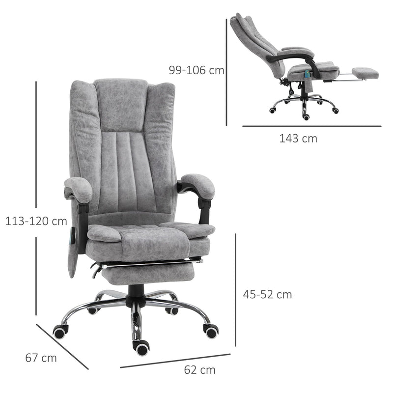 PU Distressed Leather 6-Point Heating Massage Office Chair Grey