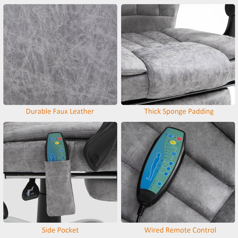 PU Distressed Leather 6-Point Heating Massage Office Chair Grey