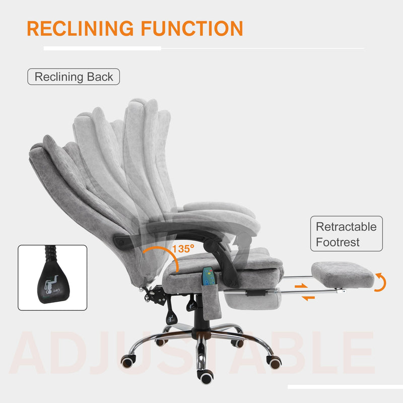PU Distressed Leather 6-Point Heating Massage Office Chair Grey