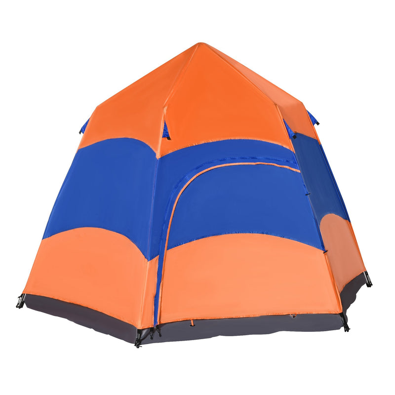 Outsunny 4 Man Hexagon Pop Up Tent -Orange & Blue