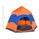 Outsunny 4 Man Hexagon Pop Up Tent -Orange & Blue