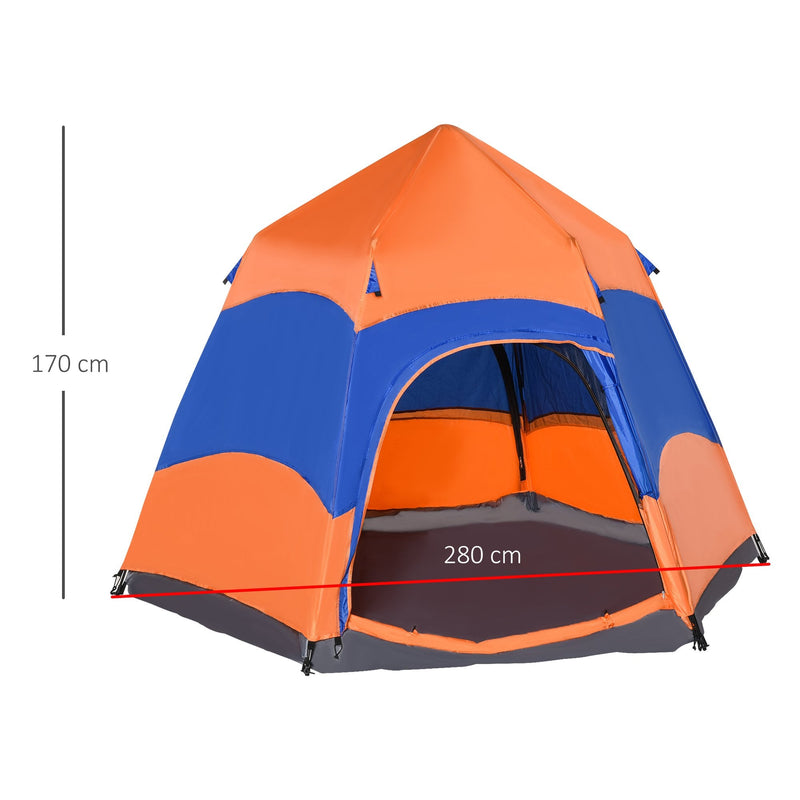 Outsunny 4 Man Hexagon Pop Up Tent -Orange & Blue