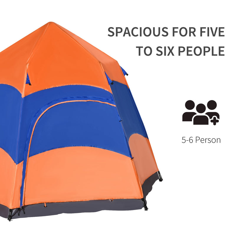 Outsunny 4 Man Hexagon Pop Up Tent -Orange & Blue