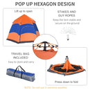 Outsunny 4 Man Hexagon Pop Up Tent -Orange & Blue