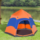 Outsunny 4 Man Hexagon Pop Up Tent -Orange & Blue