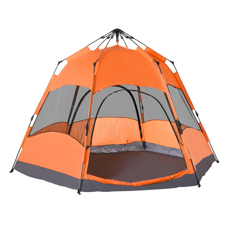 Outsunny 4 Man Hexagon Pop Up Tent -Orange & Blue