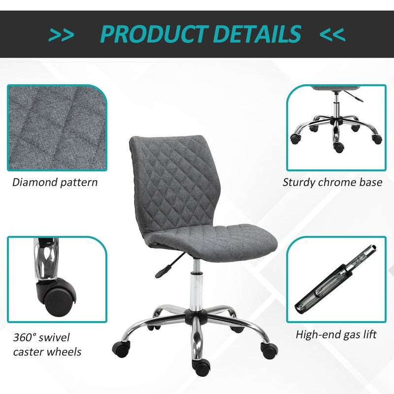 Vinsetto Mid Back Office Task Chair 360-¦ Swivel Height Adjustable Home Office Linen Fabric Grey Computer with Wheels