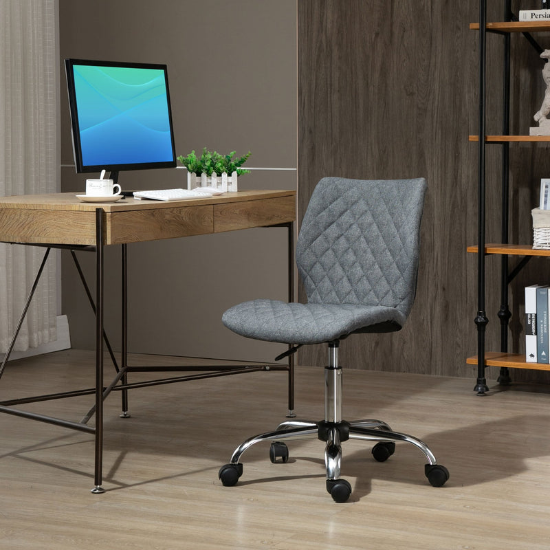 Vinsetto Mid Back Office Task Chair 360-¦ Swivel Height Adjustable Home Office Linen Fabric Grey Computer with Wheels