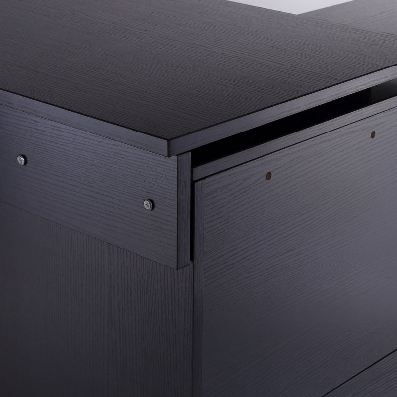 L Shape Computer Desk Table Workstation Home Office Drawer Shelf File Cabinet-Black