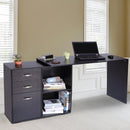 L Shape Computer Desk Table Workstation Home Office Drawer Shelf File Cabinet-Black