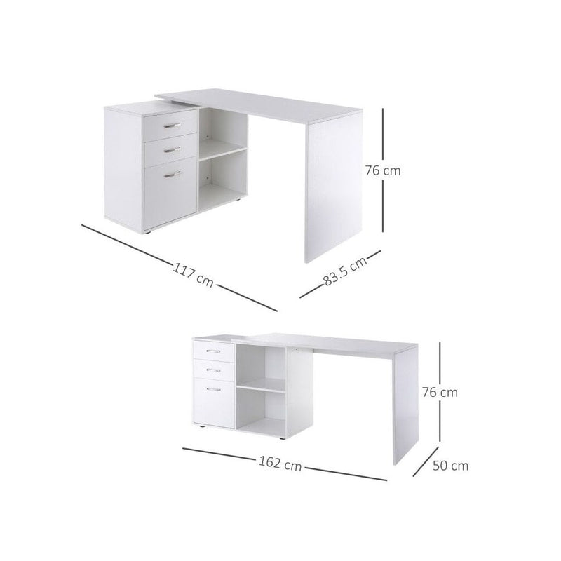 Home Office L Shape Computer Desk Workstation Drawer Shelf File Cabinet-White