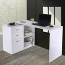 Home Office L Shape Computer Desk Workstation Drawer Shelf File Cabinet-White