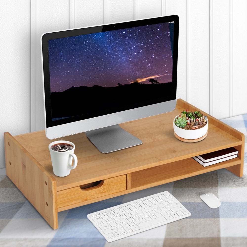 Monitor Riser Rattan With A Drawer Bamboo Desktop/Monitor Riser W/ Drawer