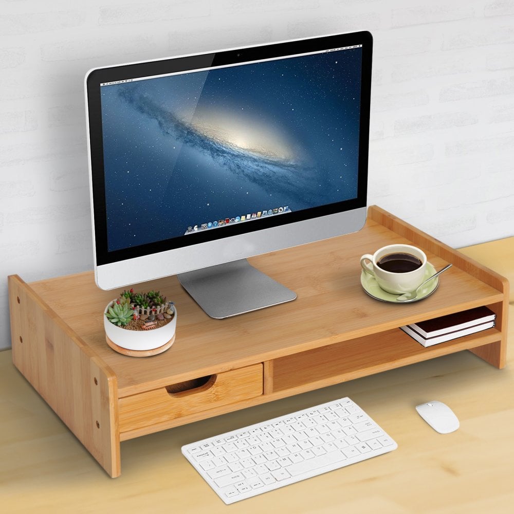 Bamboo monitor stand with drawer deals