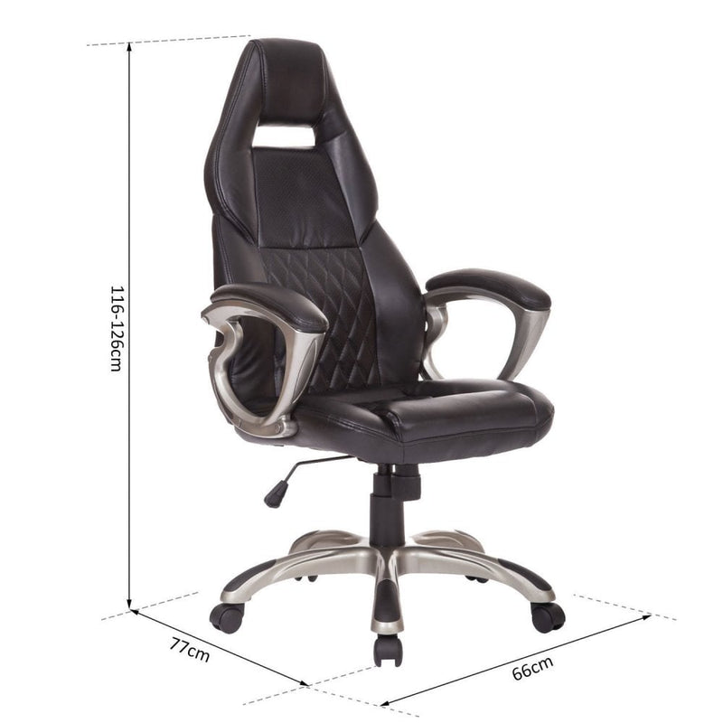 PU Leather Office Chair Racing Gaming Sports Swivel Desk Executive Computer Height Adjustable Armchair-Black