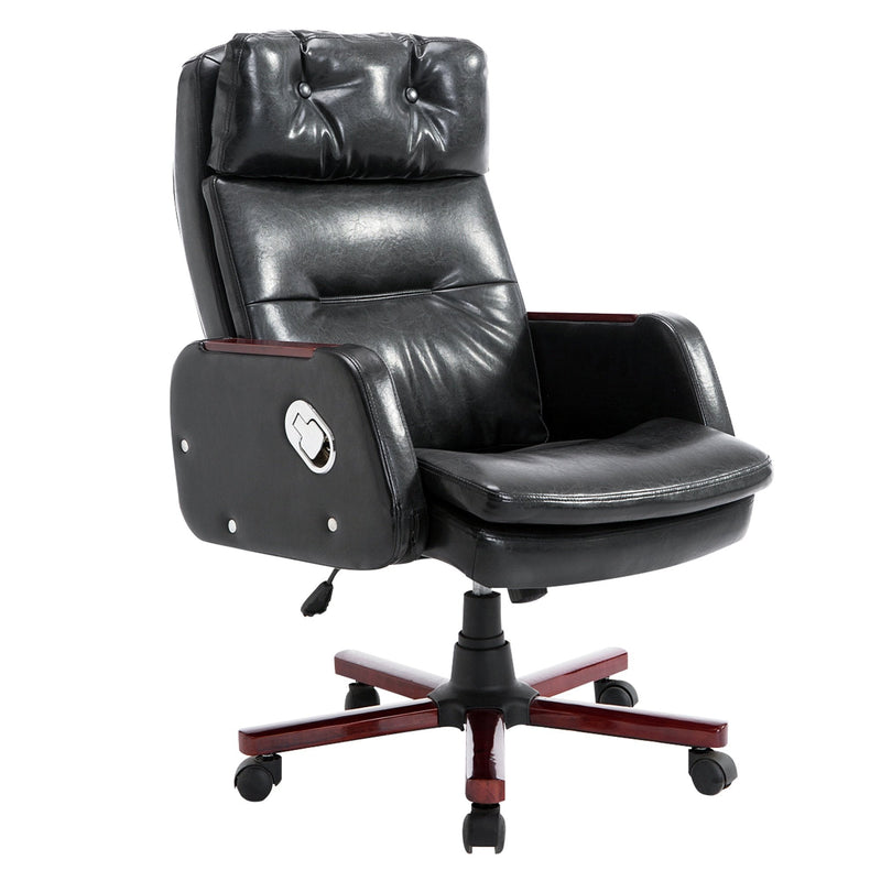 PU Leather Adjustable Office Executive Swivel Chair Armrest Computer Desk Reclining Arm Seat-Black