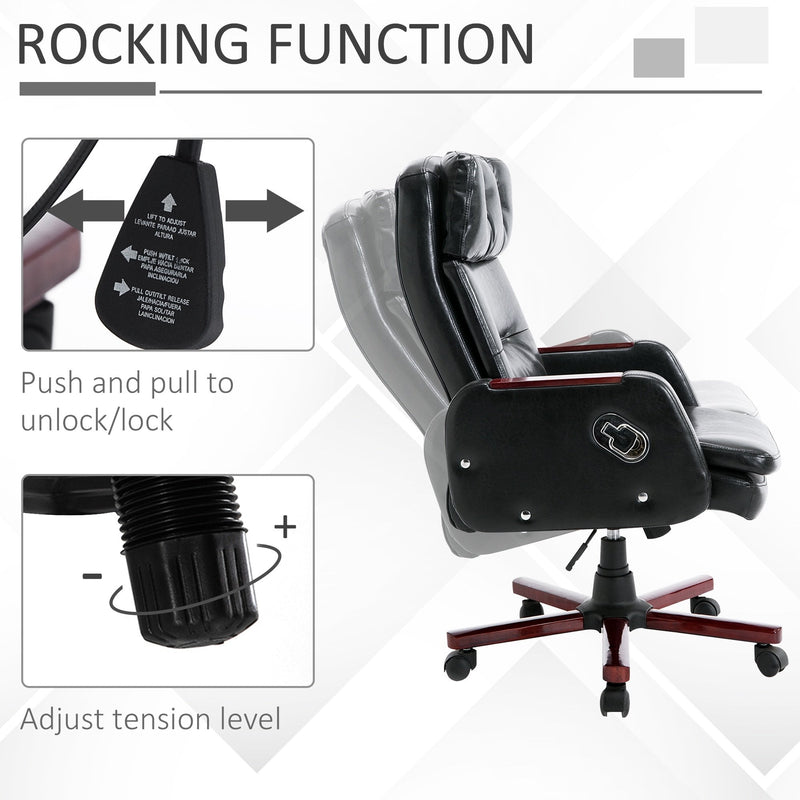 PU Leather Adjustable Office Executive Swivel Chair Armrest Computer Desk Reclining Arm Seat-Black