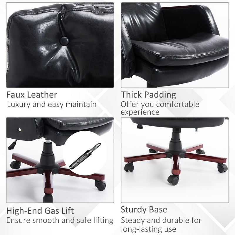 PU Leather Adjustable Office Executive Swivel Chair Armrest Computer Desk Reclining Arm Seat-Black