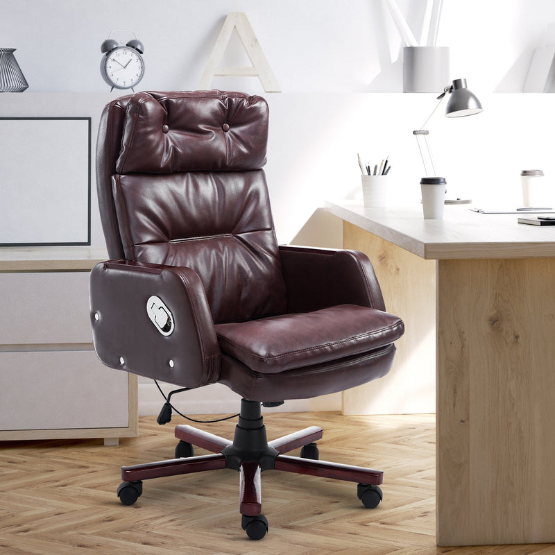 PU Leather Adjustable Office Chair Luxury Executive Swivel Armrest Computer Desk 360 Degree Ergonomic Design-Brown