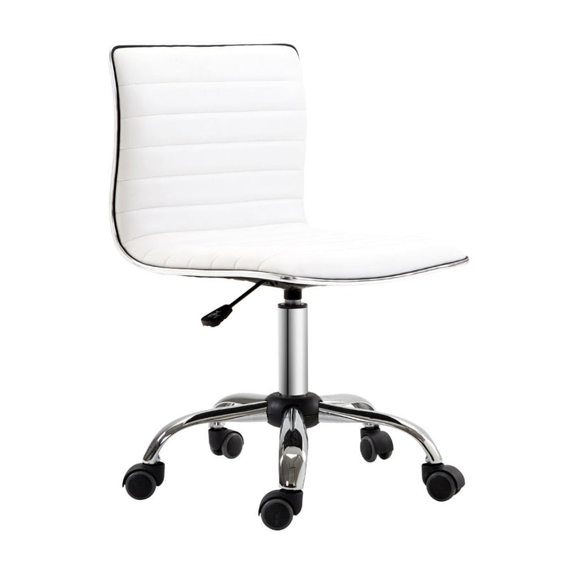 Armless Mid-Back Adjustable Office Chair with in PU Leather and Chrome Base-White