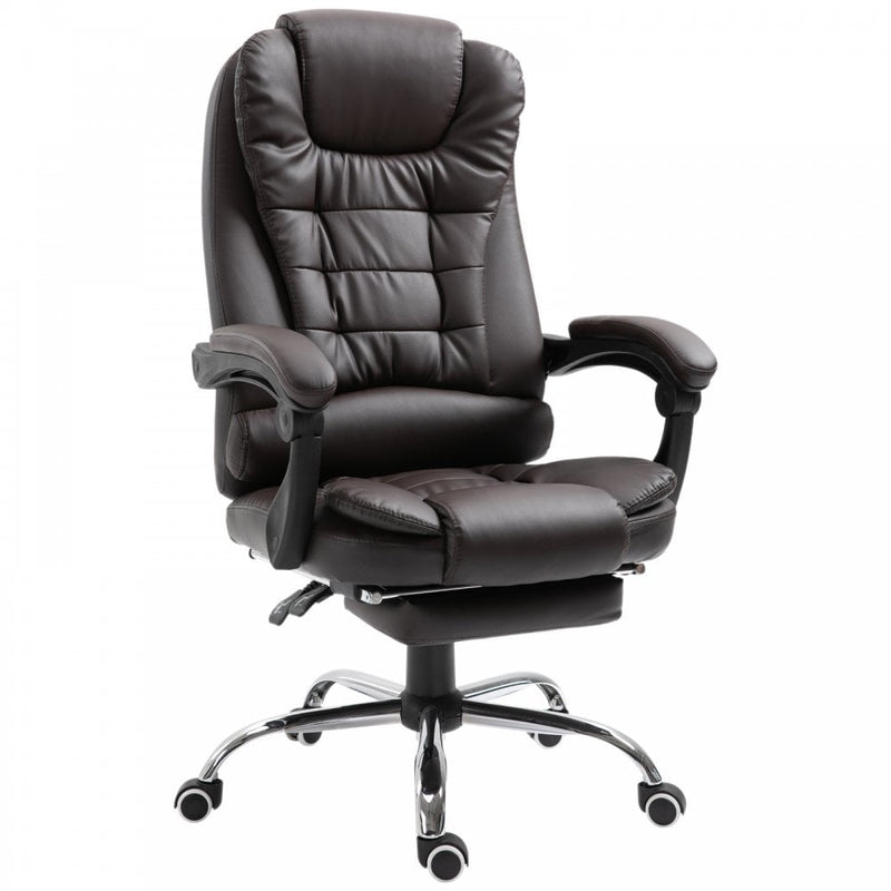 Recliner PU Office Chair Executive Leather High Back Swivel W/Footrest-Brown