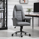 High Back Office Chair Home Computer Linen-Feel Fabric with Wheels, Double-Tier Armrest, Grey Armrest