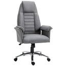 High Back Office Chair Home Computer Linen-Feel Fabric with Wheels, Double-Tier Armrest, Grey Armrest