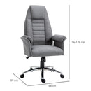 High Back Office Chair Home Computer Linen-Feel Fabric with Wheels, Double-Tier Armrest, Grey Armrest