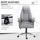 High Back Office Chair Home Computer Linen-Feel Fabric with Wheels, Double-Tier Armrest, Grey Armrest