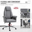 High Back Office Chair Home Computer Linen-Feel Fabric with Wheels, Double-Tier Armrest, Grey Armrest