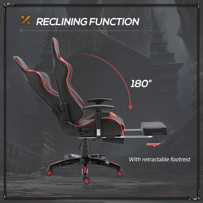PU Leather Gaming Executive Office Chair Racing Swivel Recliner Ergonomic High Back Seat W/ Footrest-Red