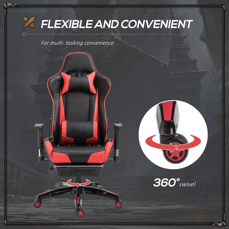 PU Leather Gaming Executive Office Chair Racing Swivel Recliner Ergonomic High Back Seat W/ Footrest-Red