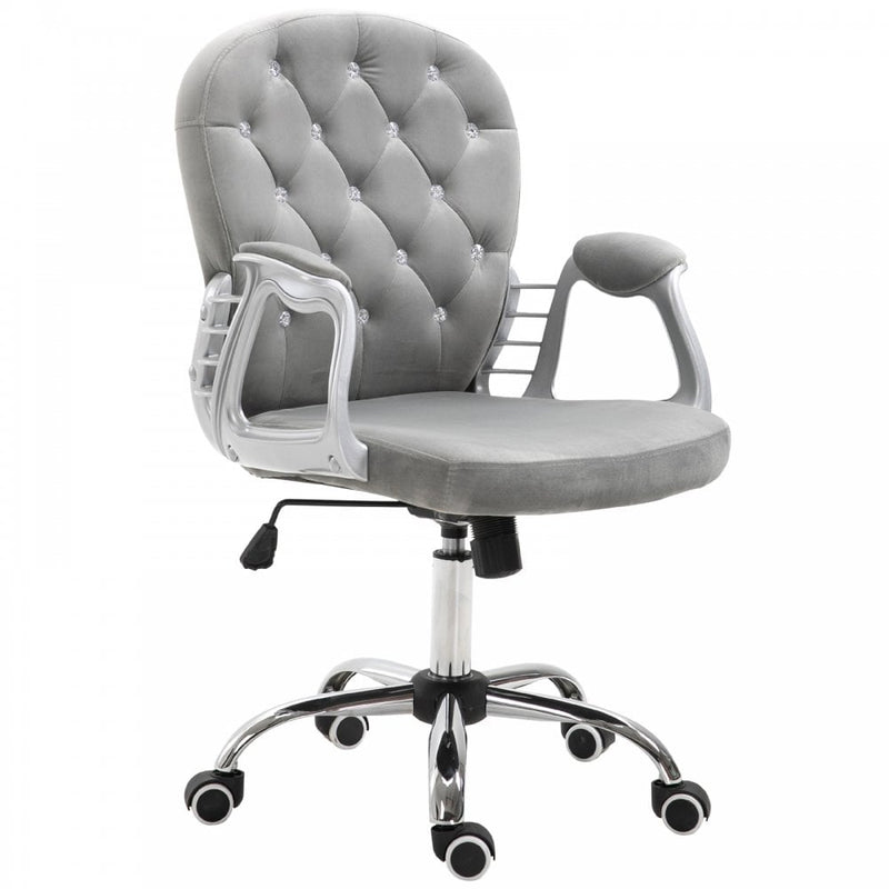 Vinsetto Velour Office Chair Diamante Tufted Padded Ergonomic 360 Swivel - Grey