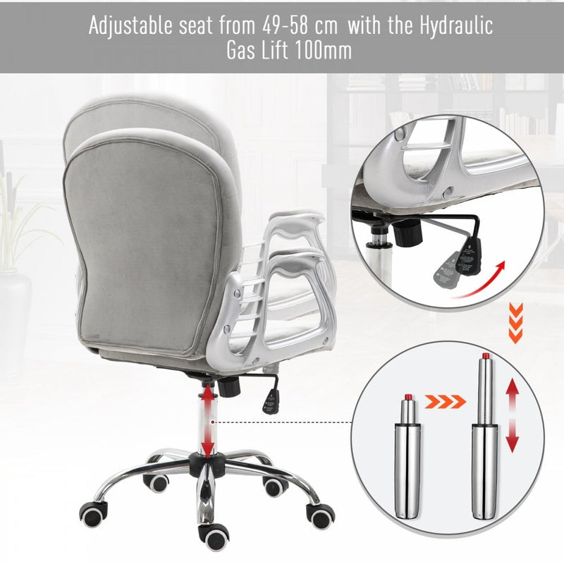 Vinsetto Velour Office Chair Diamante Tufted Padded Ergonomic 360 Swivel - Grey