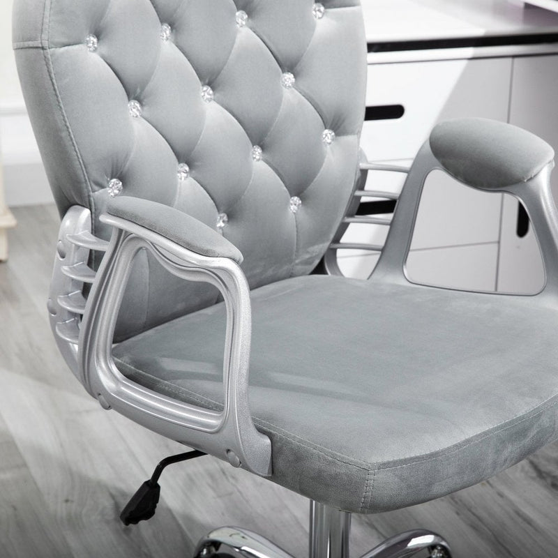Vinsetto Velour Office Chair Diamante Tufted Padded Ergonomic 360 Swivel - Grey