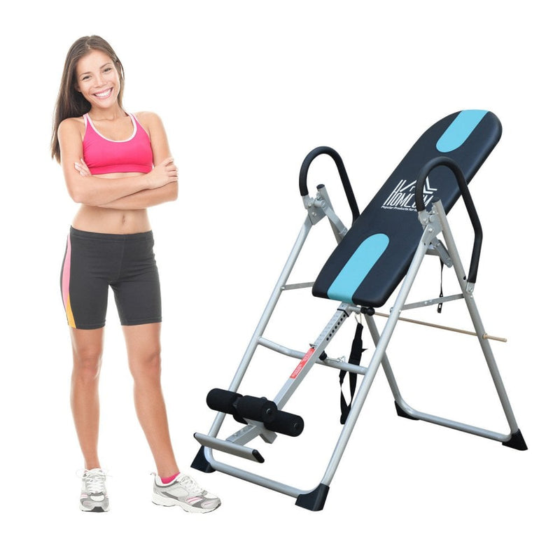 Foldable Gravity Inversion Table Back Therapy Fitness Exercise Bench-Silver